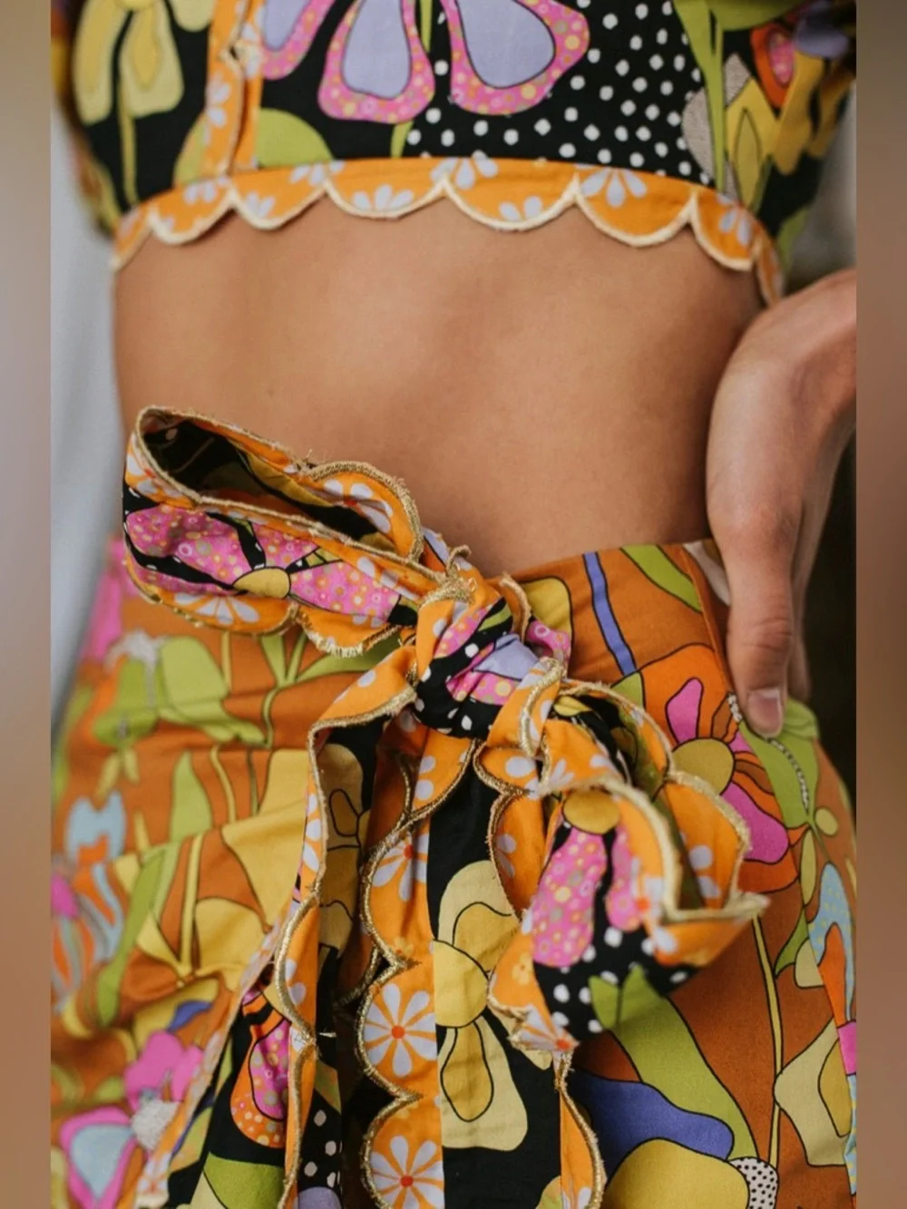 Floral Tie-Waist Mini Skirt - Orange Multi